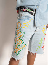 Load image into Gallery viewer, &quot;ONE LOVE&quot; 1 OF 1 DENIM SHORTS