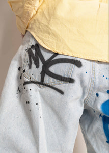 "CRIME PAYS" 1 OF 1 DENIM SHORTS